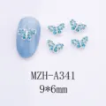 Japanese style butterfly nail art rhinestones, summer lake blue diamond nail charms, 9x6mm detail view. - A341 Style (MZH-A341) / 9x6mm / Lake Blue