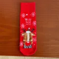 Red Christmas cotton socks for women, featuring a cute reindeer pattern and holiday blessing text. - Red Snowflake Elk