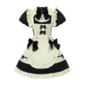French Lolita maid dress, black and yellow sweet cosplay dress with bows and ruffles. - S / Dresses / Black