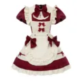 Red and White Lolita Maid Dress Short Sleeve Cute Japanese Cosplay Costume Size S-3XL - S / Dresses / Burgundy