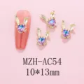 Gold bunny nail charms with purple heart rhinestones 10x13mm alloy DIY nail art accessories - AC54 Starry Purple Pink