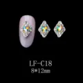 Detailed view of rhombic alloy nail art rhinestones with iridescent crystals, size 8x12mm. - Rhombus Rhinestone (LF-C18) / 10 Pieces/Pack