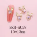 Gold rabbit nail charms with pink crystal heart. 10x13mm size alloy DIY manicure accessories. - AC58 Starry Pink