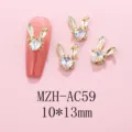 Gold bunny ear nail charms iridescent rhinestone 10x13mm DIY nail art decoration 4pcs - AC59 White Moonlight