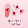 Silver-tone rabbit ear heart rhinestone nail charms, sparkling DIY manicure art decor. - AC61