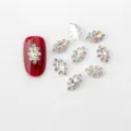 Detailed view of Japanese alloy navette crystal nail charms with AB rhinestones, size 6x10mm. - Small Round Rhinestone Combination (LF-C28) / 10 Pieces/Pack
