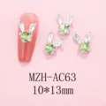 Ins style long-eared rabbit rhinestone nail art charms, alloy green heart crystal diy decor. - AC63