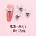 Alloy long ear rabbit nail art charms with black heart rhinestones 10x13mm DIY decor - AC67
