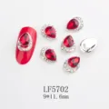 Red teardrop nail art rhinestones with AB crystals, luxury alloy flatback diamond decorations. - Silver Base Red Teardrop Rhinestone (LF5702) / 5702