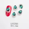 Teal teardrop nail rhinestones flatback crystal charms for stunning 3D DIY nail art design. - Silver Base Green Teardrop Rhinestone (LF5703) / 5703
