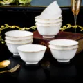 Bol a riz en ceramique blanche dote d un bord dore, forme de lotus, service de table 4.5 - Vente flash - Bol lotus doré de 4,5 pouces