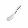Japanese ceramic small soup spoon, white porcelain tableware variant, 13.8x4.2cm size. - Black Line Small Spoon