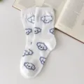 Cute fluffy puppy pattern combed cotton mid-tube women socks, sweet college style white cute socks. - One Size / White