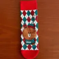 Christmas argyle mid-calf socks with cute cartoon bear pattern, cozy cotton material for women. - Plaid Bear