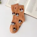 Cute puppy cartoon crew socks for women, soft combed cotton cozy winter thermal wear. - One Size / Orange