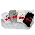 Cute cherry embroidered cotton mid-tube socks for women, soft casual daily wear 4-pack - One Size / Mixed Colors