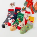 Cute Christmas cartoon cotton crew socks set for women, winter festive deer and snowman design. - One Size / A Mixed Pack (2 Pairs per Color)