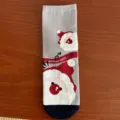 Women Christmas Santa Claus Mid-Tube Socks Grey Cotton Holiday Festive Style - Santa on Grey Base