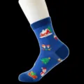 Blue Christmas cartoon mid-tube cotton socks for women, cute winter thermal casual socks. - One Size / B-2