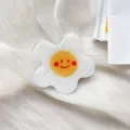 Cute irregular white flower epoxy phone grip with yellow smiley face, convenient retractable stand. - M107 Oil Painting Sunflower