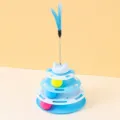 Multi-tier cat toy track ball with feather spring wand interactive pet entertainment toy - Small Upgraded Version / Blue