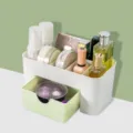 Plastic makeup organizer desktop storage box with drawer for daily cosmetics and jewelry. - Avocado Green