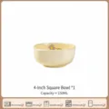 Cream style ceramic small rice bowl with cute flower pattern, 9.5cm diameter and 150ml capacity - 4-Inch Square Bowl