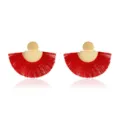 Boucles d'oreilles à franges rouges avec haut géométrique doré, design vintage femme. - Rouge