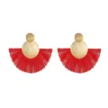 Boucles d'oreilles franges éventail rouges, pendantes disque métal pour femmes. - Rouge
