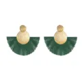 Boucles d'oreilles à pampilles vertes et disques dorés martelés. Style bohème tendance. - Vert Foncé