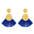 Boucles d'oreilles pendantes tendance frange bleu roi disque texturé métal doré - Bleu