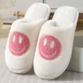 Cute plush smiley face winter indoor home slippers with thick bottom warm cotton shoes - Upgraded Pink
