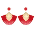 Boucles d'oreilles frangées éventail rouge vintage coquillage en alliage pour femmes bijoux - Rouge