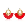 Boucles d'oreilles pendantes frangées rouges rétro fleur métal et strass pour femmes. - Rouge