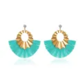 Chics boucles d'oreilles pendantes dorées à franges turquoise et strass scintillants. - Cyan