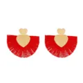 Boucles d'oreilles frangées rouges avec clous cœur dorés, variante style rétro. - Rouge