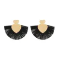 Boucles d'oreilles franges noires coeur, bijoux tendance vintage alliage pour femmes. - Noir