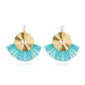 Boucles d'oreilles frangées éventail style bohème avec disques dorés et perles élégantes. - Bleu
