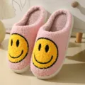 Cute pink fuzzy winter slippers for women and men, warm indoor thick-soled smiley house shoes - Pink Dial