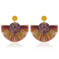 Boucles d'oreilles pendantes à franges en éventail rétro, strass colorés, style bohème. - Multicolore