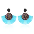 Boucles d'oreilles pendantes à franges en éventail rétro européennes avec strass colorés. - Bleu clair
