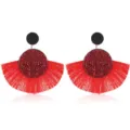 Boucles d'oreilles pompon éventail rouges pour femmes style rétro bijoux alliage chic - Rouge