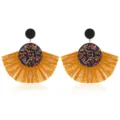 Boucles d'oreilles pendantes éventail pompon pour femmes style vintage strass alliage statement. - Marron
