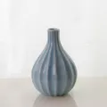 Minimalist ceramic vase light blue vertical striped desktop flower arrangement home decor - Blue