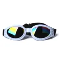 Foldable pet sunglasses featuring a white frame and colorful reflective lenses for dogs and cats. - White