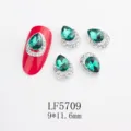 Teardrop green crystal nail art rhinestones with alloy base, sparkling manicure decorations. - 5709