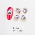 Teardrop rhinestone nail charms with gold alloy frame, sparkling crystal art decoration. 9x11.6mm - 5713