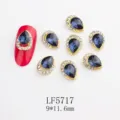 Drop-shaped rhinestone nail art charms with golden rim, luxury crystal manicure decorations. - 5717