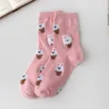 Cute pink mid-tube cotton socks for women, sweet rabbit pattern design, soft and comfortable. - One Size / Pink - Ice Cream