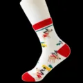 Christmas cartoon mid-calf cotton socks with cute reindeer pattern, red and white design. - One Size / B-5
